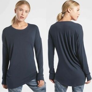Athleta‎ Women Cloud Light Restore Sweater XS Navy Blue Long Sleeve Asymmetrical